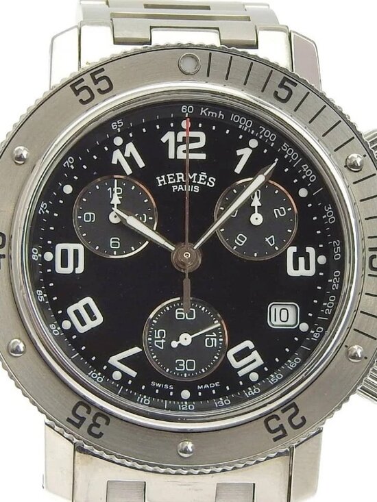 HERMES Clipper Watches CL2.910 blackDial Stainless Steel Quartz Chronograp... main image 12